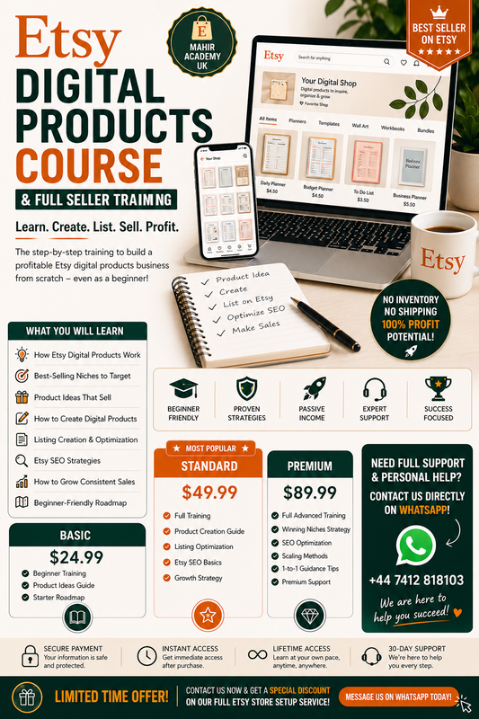 Etsy Digital Products Course & Full Seller Training